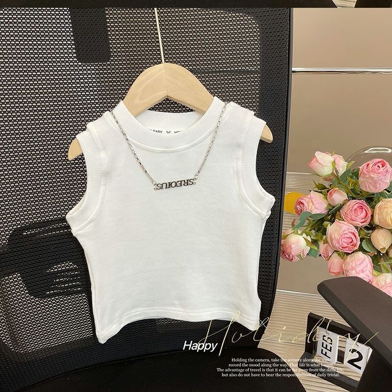 Summer Baby Children Tops Sleeveless Cotton Print Casual  Girls T-shirts