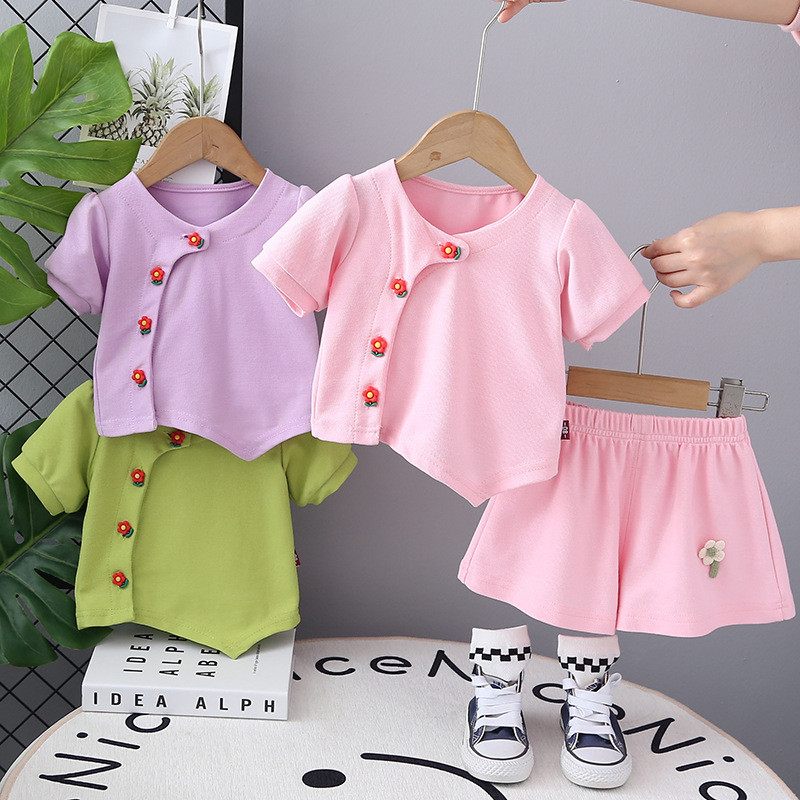Girls' summer suits girl thin trendy short sleeve two-piece suit