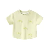 Girls' bow short-sleeved summer clothes baby girl top small children's clothing