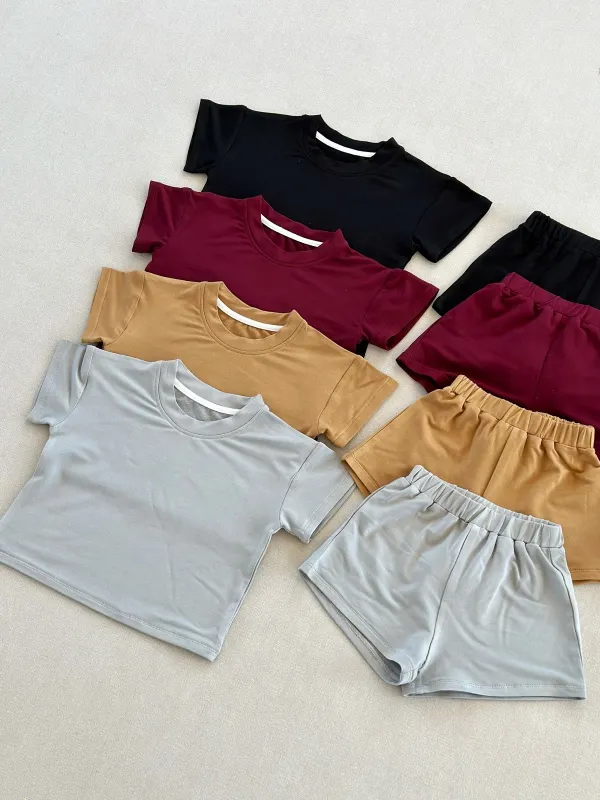 Bamboo Fiber Thin Two-Piece Set Summer Infant Short Sleeve T-Shirt Shorts Suit