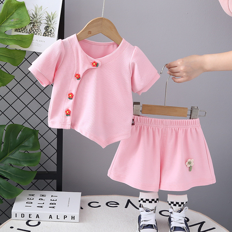 Girls' summer suits girl thin trendy short sleeve two-piece suit