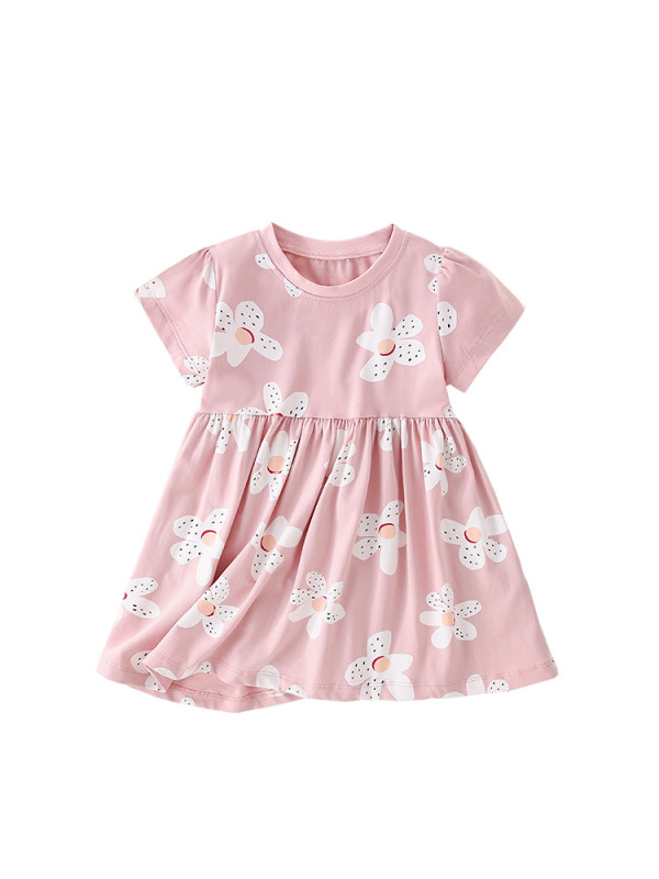 Children's Summer Baby Dresses Round Neck Short Sleeve Princess Skirt