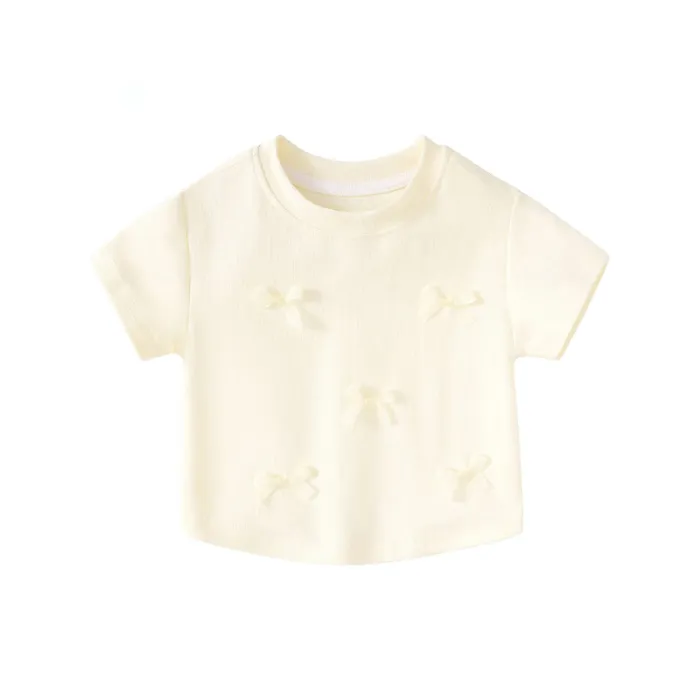 Girls' bow short-sleeved summer clothes baby girl top small children's clothing