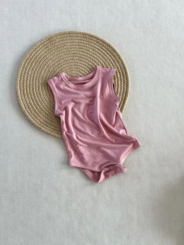 Bamboo fiber baby summer thin solid color baby romper vest onesies