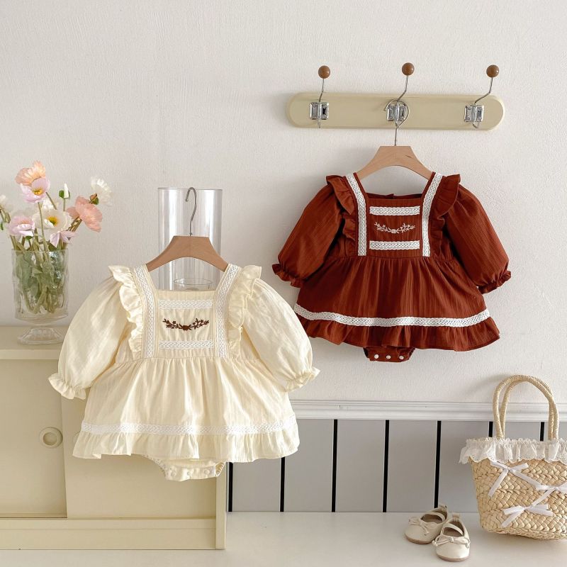 Inspired Baby Romper Girl's Lace Embroidered Long Sleeve Baby Bodysuit Baby Outfit