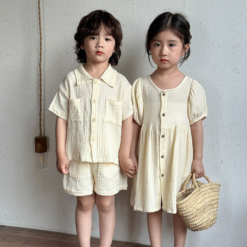 Children's summer suit boy's shirt girl dress siblings costume