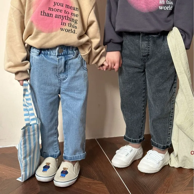 Children's soft jeans elastic feet denim pants wear smoke tube trousers