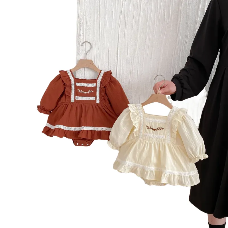 Inspired Baby Romper Girl's Lace Embroidered Long Sleeve Baby Bodysuit Baby Outfit