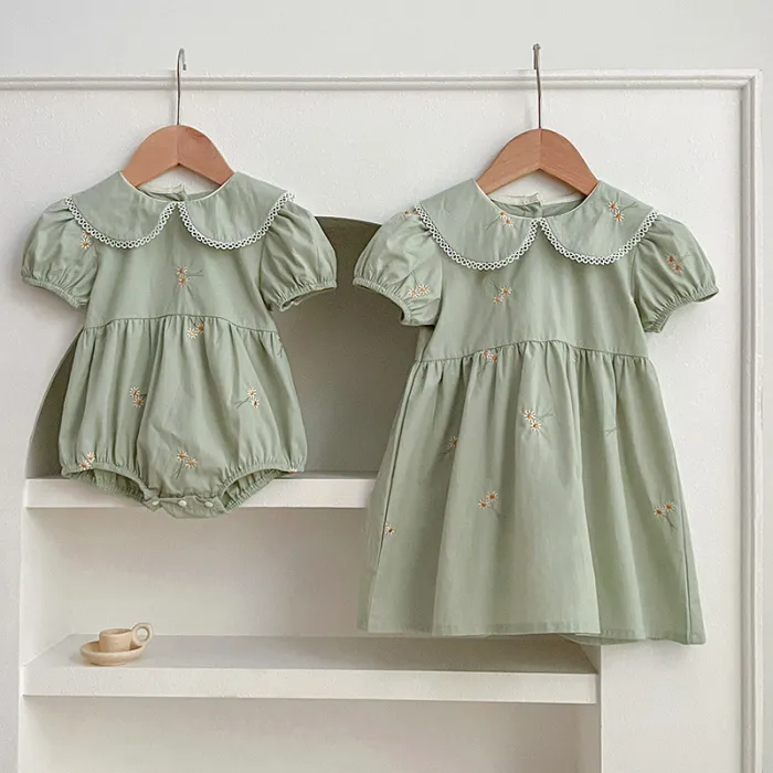 Baby bodysuit clothing baby romper skirt embroidered short sleeve girl dress sisters outfit
