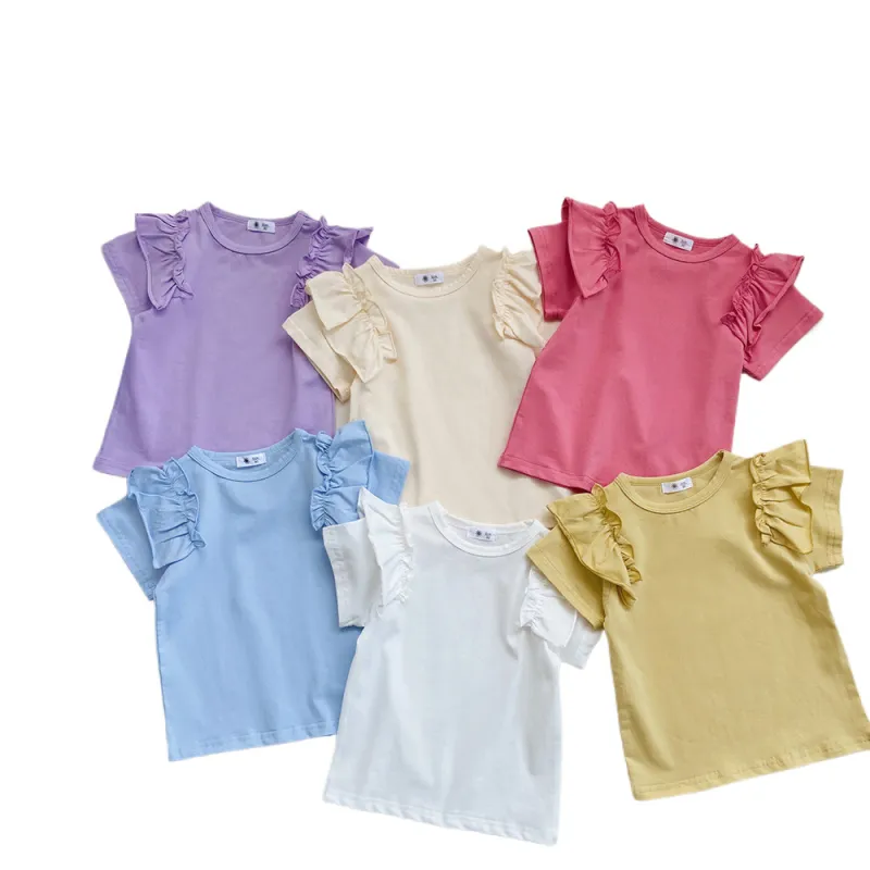 Summer Baby Shirts Lotus Leaf Sleeve Short Sleeves Girls' Embroidered Princess Baby Tops