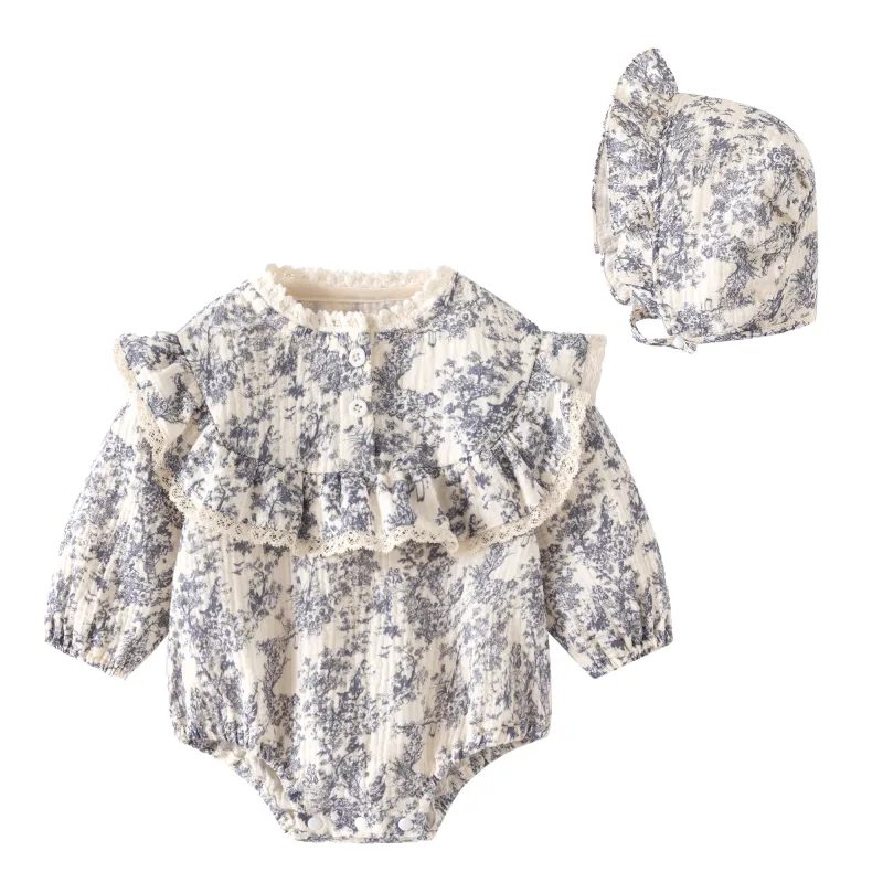 Baby Rompers 100% Cotton 2 Layers Muslin Cotton Long Sleeve Bubble Rompers