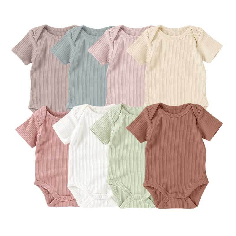 Short Sleeve Snap Ribbed Organic Cotton Baby Unisex Romper Baby Bodysuit