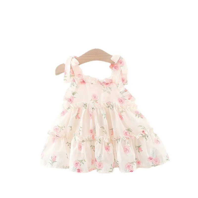 Summer Baby print sleeveless double layer cool chiffon Princess dress