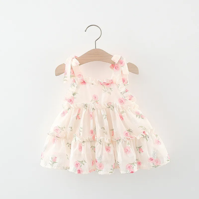 Summer Baby print sleeveless double layer cool chiffon Princess dress