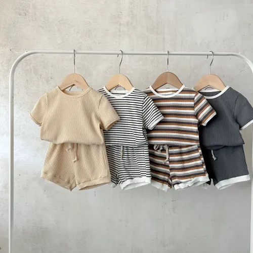 Summer Suit Newborn Stripe Short Sleeve T-shirt+Shorts 2-Piece Cotton Sets