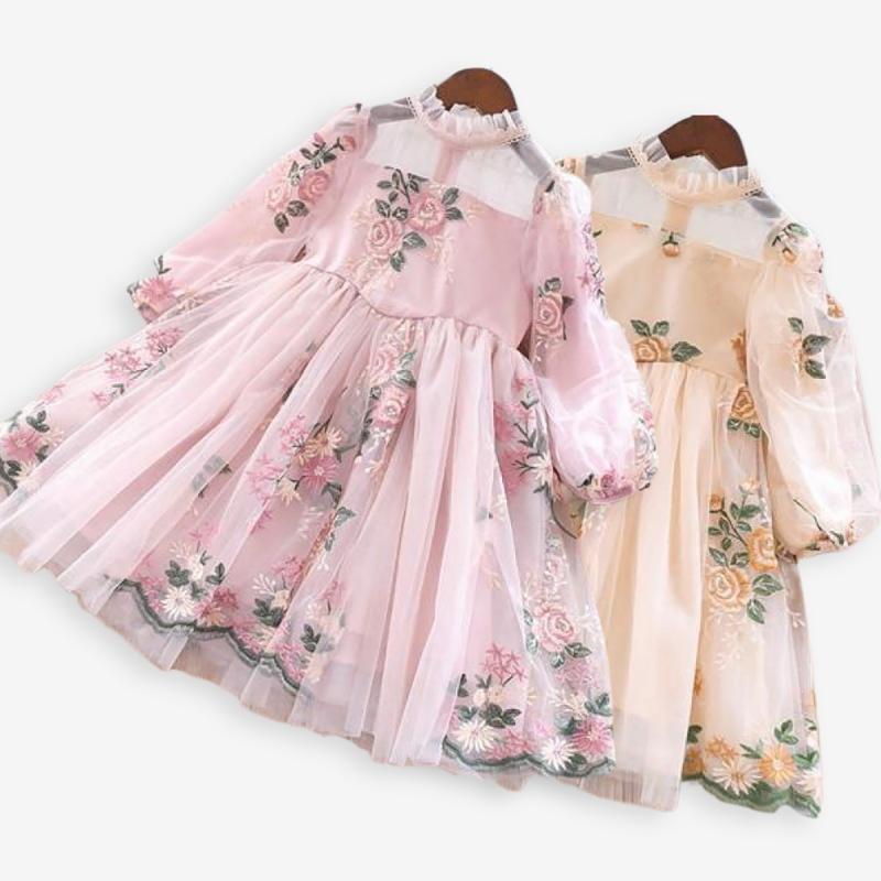 Autumn Kids Girls Long Sleeved Flower Printing Dress Children Dresses