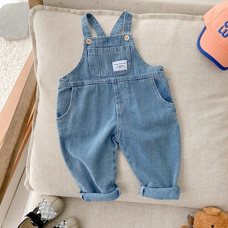 Children's Strap Pants Spring/Summer Large Pocket Jeans Fashion Baby Pants