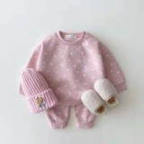 Spring Autumn Infant Children's Suit Cotton Long Sleeve Printed Love Top Pants 2 Pieces Set
