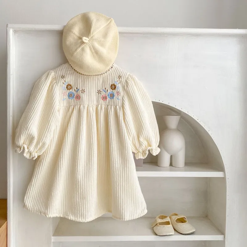 Children's Dress 100% Cotton Embroidery Bubble Sleeve Baby Dress