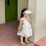Girls Dresses Summer Sweet High-End Floral Suspender Casual Princess O-Neck Skirts