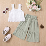 Girls Clothing Sets Summer Girls White Tops +Wide Leg Pants Two Pcs Suit
