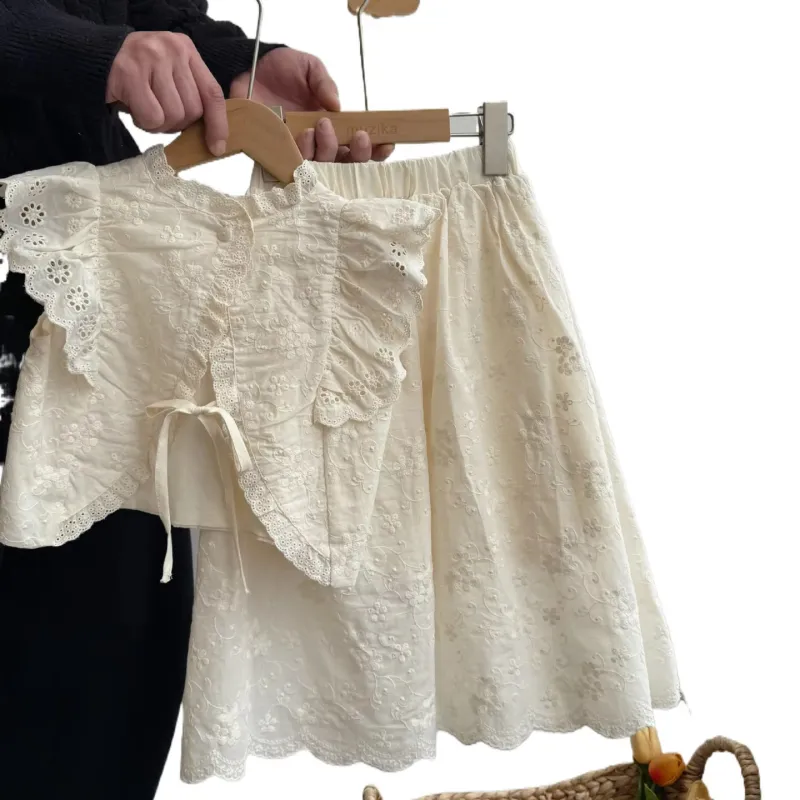 Baby Girl Clothing Set Baby Girls Short Sleeve Embroidery Floral Sweet Baby Suit