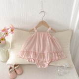 Summer Rompers for Girls Baby Pink Strap Baby Bodysuit