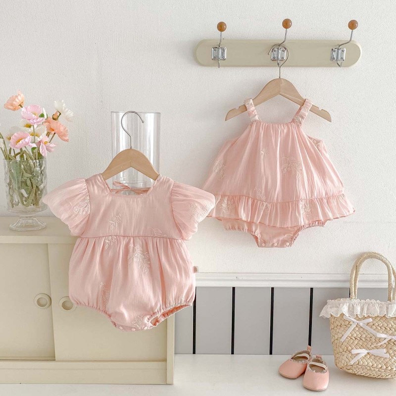 Summer Rompers for Girls Baby Pink Strap Baby Bodysuit