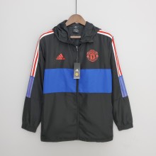 2022 Manchester United Black-Blue Windbreaker（红色阿迪红白三边）