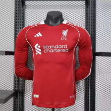 25-26   Liverpool Home Red Long Sleeve  Player  Soccer Jersey