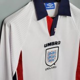 1998 England Home Retro Long Sleeve Soccer Jersey