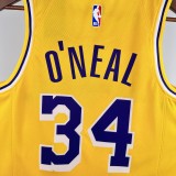 24-25 Lakers O'Neal #34 Yellow Top Quality Hot Pressing NBA Jersey(圆领)