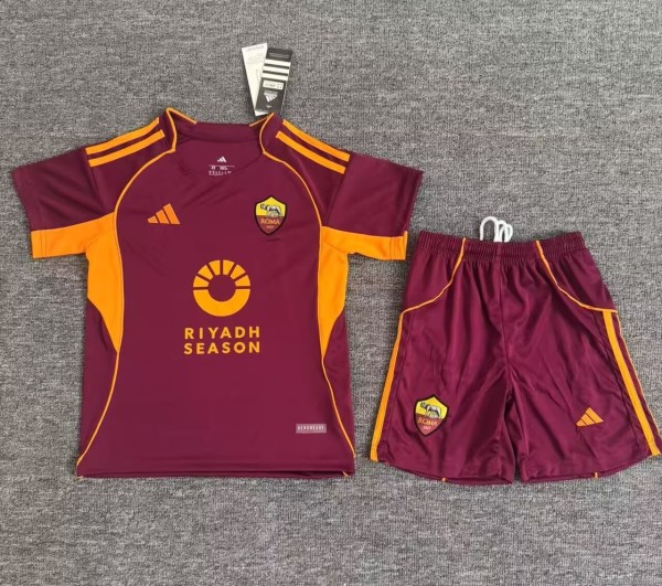 25-26 Roma Home Kids Soccer Jersey*带广告 1:1 Thai Quality