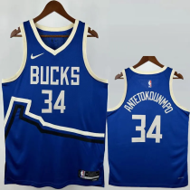 24-25 BUCKS ANTETOKOUNMPO #34 Blue City Edition Top Quality Hot Pressing NBA Jersey(V领)