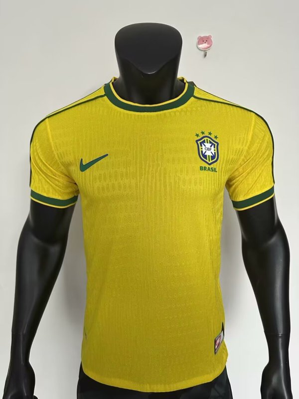 1998 Brazil Yellow Player Version Retro Soccer Jersey