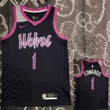 Timberwolves EDWARDS #1 Purple Black Top Quality Hot Pressing NBA Jersey