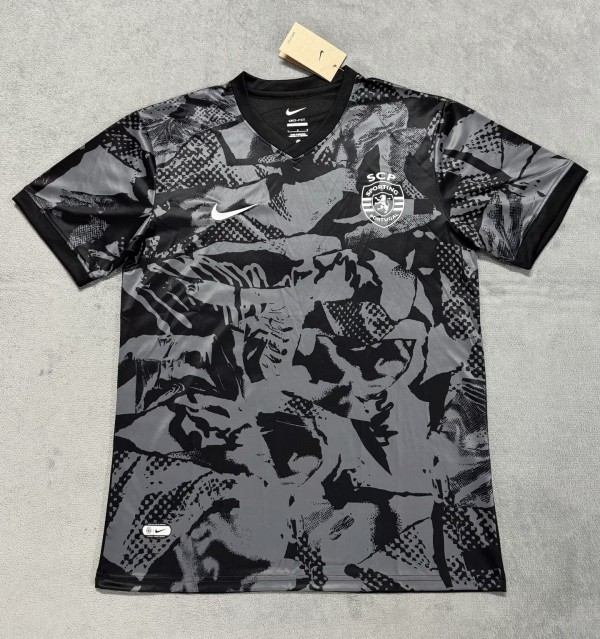 25-26 Sporting Lisbon Black Gray Fans Soccer Jersey 1:1 Thai Quality