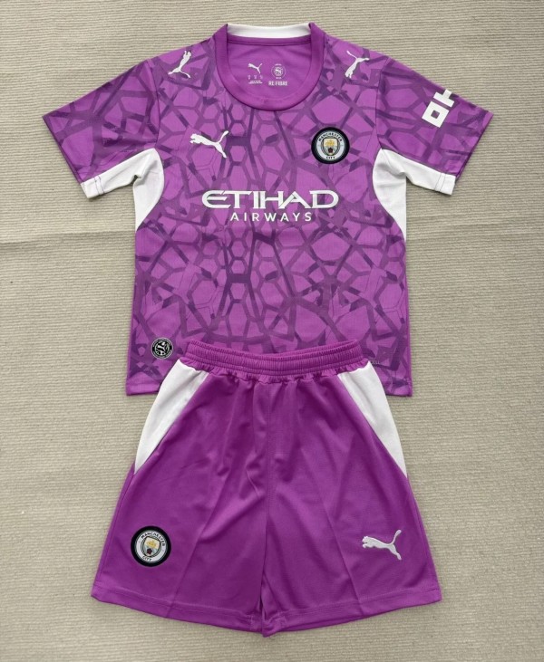 26-27 Man City Pink Goalkeeper Kids Soccer Jersey