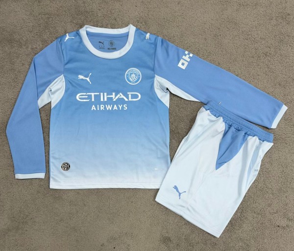 26-27 Man City Home Long Sleeve Kids Soccer Jersey (长袖)